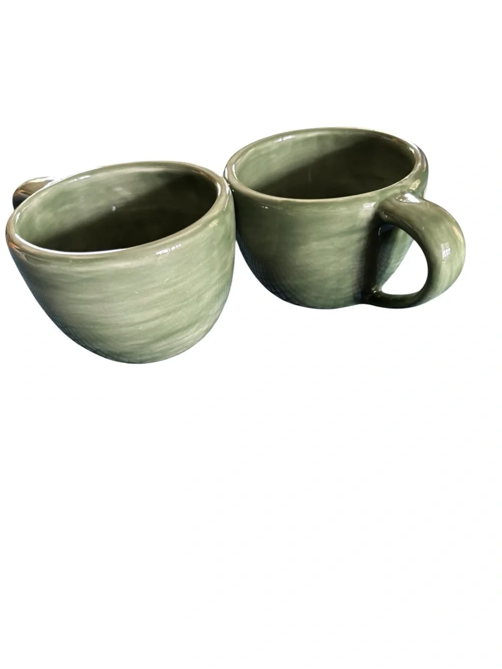 Pottery Barn Sausalito Set Two Coffee Mugs Thick Chunky Green Oversized Chic